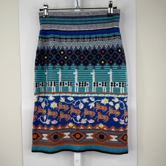 Anthropologie HWR Wool Blend Sweater Pencil Skirt Magenta/Hot Pink Accents‎ Sz S - Picture 3 of 12